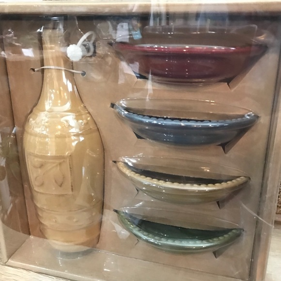 New 5-pc Artisan Signature Housewares Ceramic Dipping Set with Cruet Bottle NIB - Picture 3 of 5